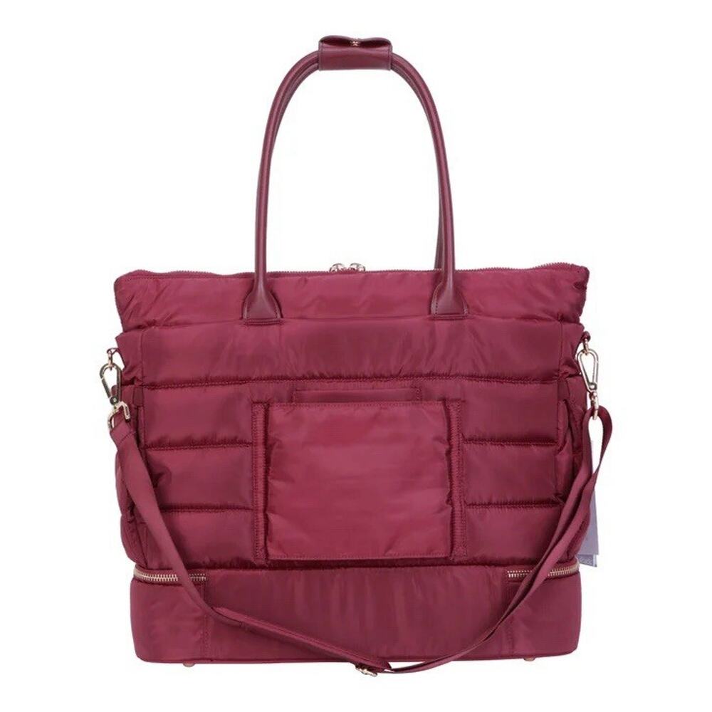 New! iPack Puffy Tote Bag With Shoe Compartment, Padded Laptop Pocket In Wine - Picture 2 of 13